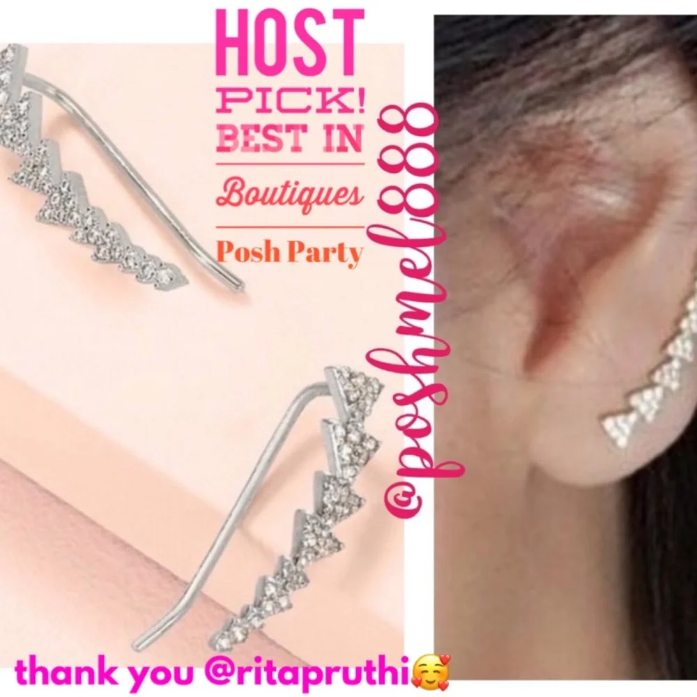 ::S&D [SILVER] Sterling Pavé Triangle Path Ear Climbers - Picture 7 of 12